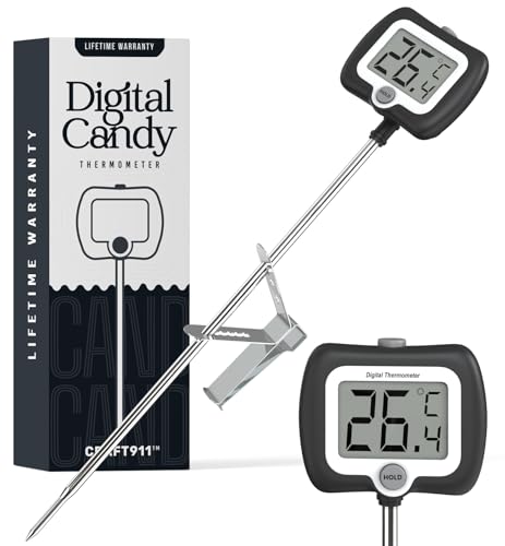 Digital Candy Thermometer with Pot Clip, Instant Read Kitchen Thermometer for Cooking, Baking, and Candy Making – 10" Stainless Steel Probe, LCD Display, Essential Baking Tool
