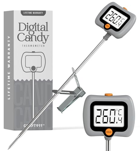 Digital Candy Thermometer with Pot Clip, Instant Read Kitchen Thermometer for Cooking, Baking, and Candy Making – 10" Stainless Steel Probe, LCD Display, Essential Baking Tool