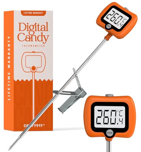 Digital Candy Thermometer with Pot Clip, Instant Read Kitchen Thermometer for Cooking, Baking, and Candy Making – 10" Stainless Steel Probe, LCD Display, Essential Baking Tool