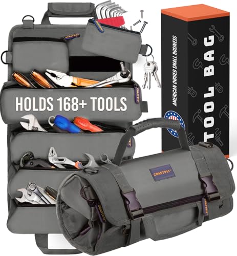 TOUGHEST Roll Up Tool Bag Organizer - 7 Pouches (3 Detachable) Compact Portable Tool Storage Box - 1680D Waterproof Small Tool Bag for Car - Gifts for Dad Mechanic Electrician