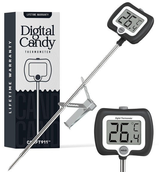 Digital Candy Thermometer with Pot Clip, Instant Read Kitchen Thermometer for Cooking, Baking, and Candy Making – 10" Stainless Steel Probe, LCD Display, Essential Baking Tool