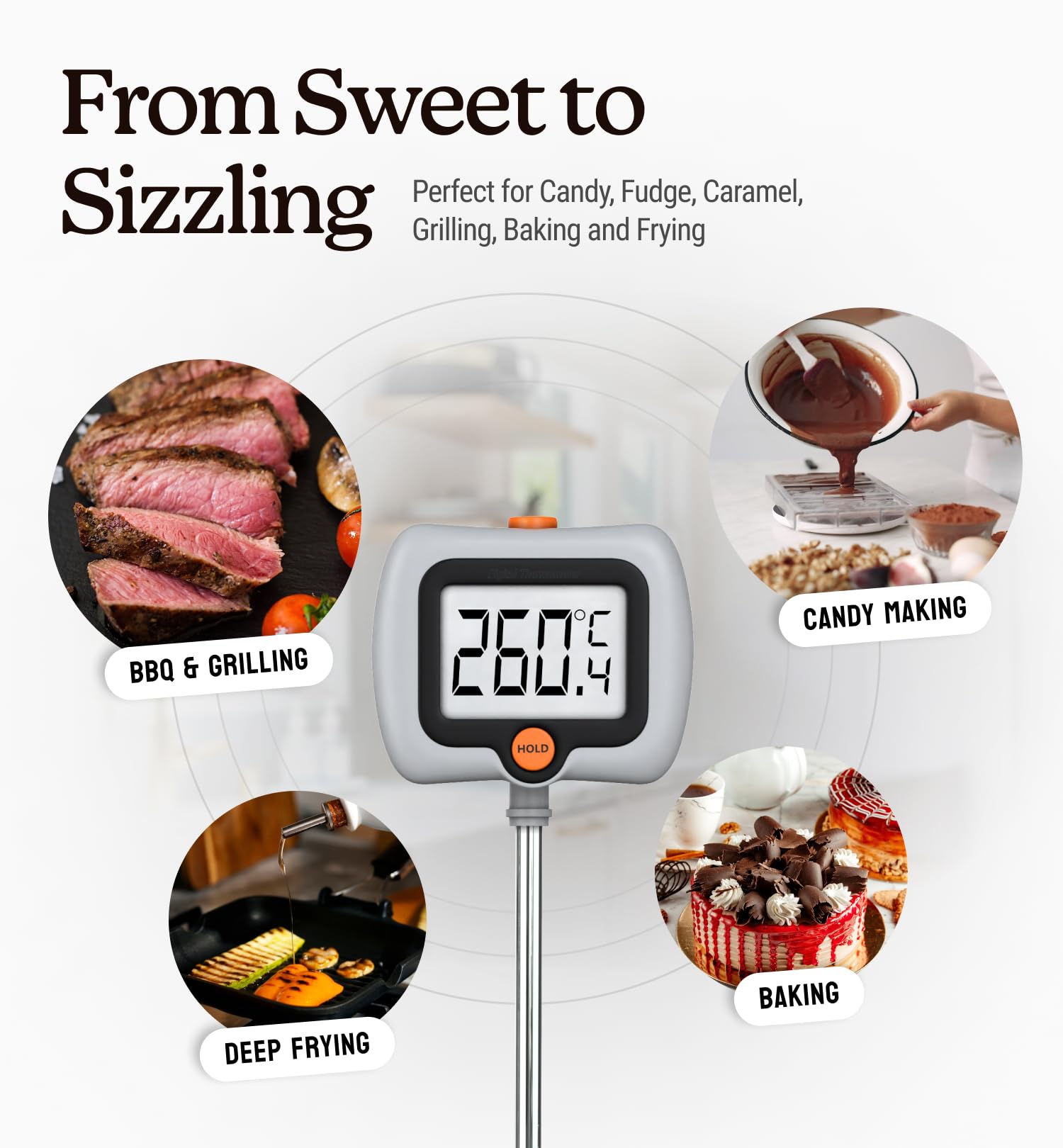 Digital Candy Thermometer with Pot Clip, Instant Read Kitchen Thermometer for Cooking, Baking, and Candy Making – 10" Stainless Steel Probe, LCD Display, Essential Baking Tool