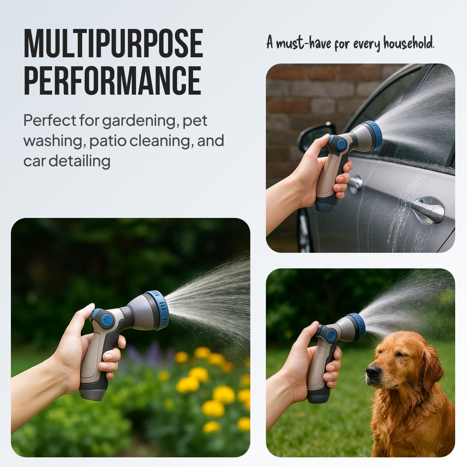 Garden Hose Nozzle – 8-Pattern Hose Sprayer with Thumb Control – Watering Tool for Garden, Car Wash, Lawn Care &amp; Pet Shower