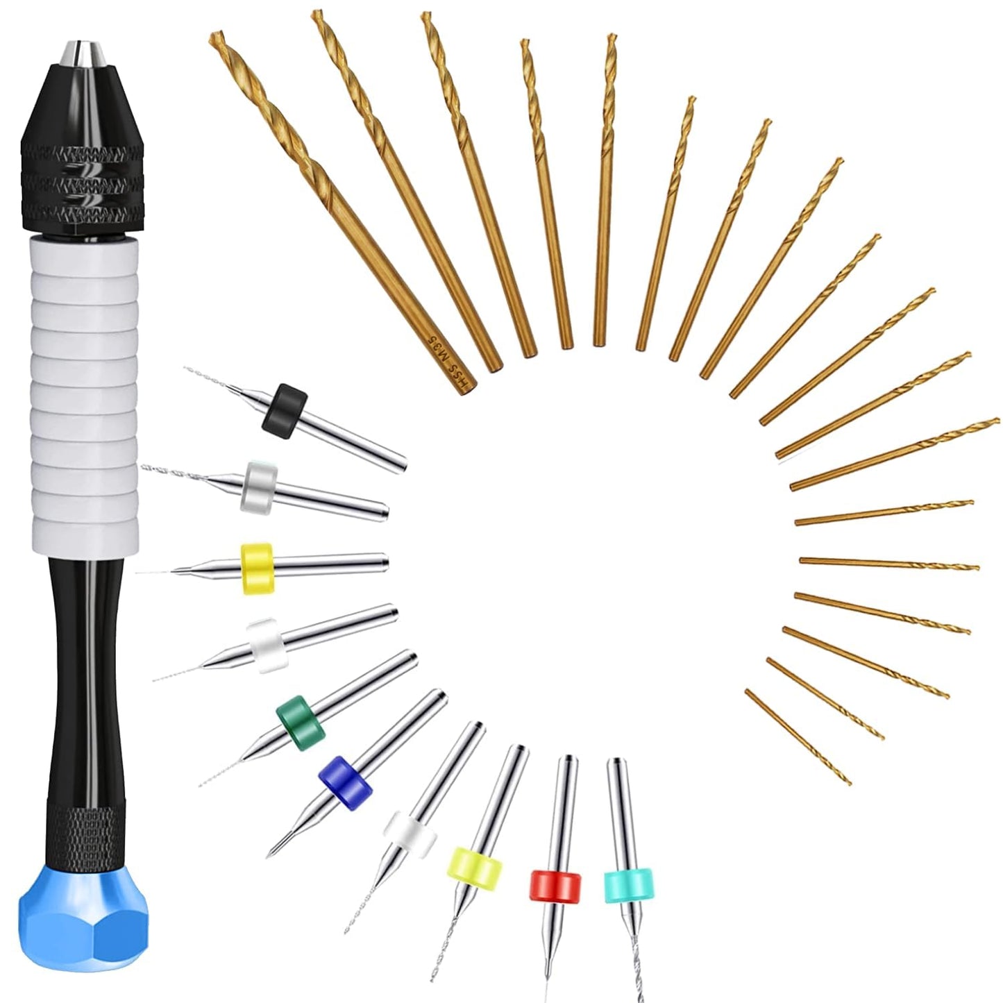 Manual Craft Drill Sharp HSS Micro Mini Twist Drill Bits Set, Pin Vise Hand Drill for Jewelry Making; Small Hand Drill for Resin, Rotary Tools for Wood, Jewelry, Plastic, Miniature - Blue