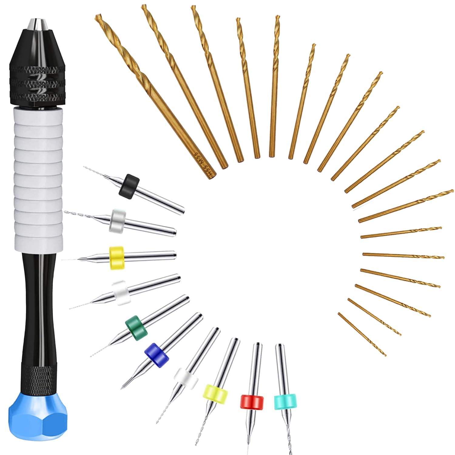 Manual Craft Drill Sharp HSS Micro Mini Twist Drill Bits Set, Pin Vise Hand Drill for Jewelry Making; Small Hand Drill for Resin, Rotary Tools for Wood, Jewelry, Plastic, Miniature - Blue