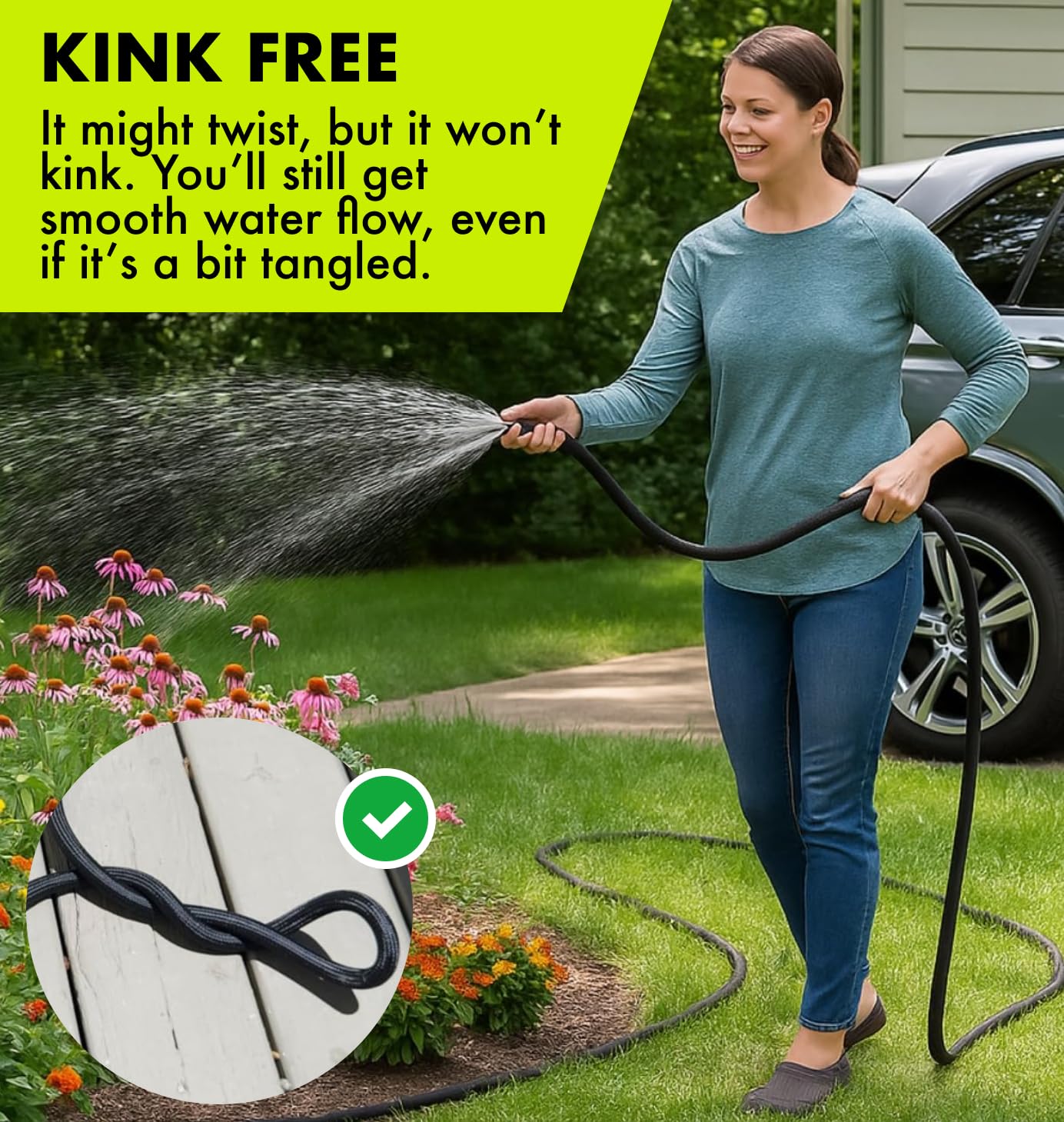 Flexible Garden Hose 50ft – Lightweight, Kink-Free Heavy Duty Water Hose – Abrasion Resistant All-Weather Garden Hose for Yard, Car, Outdoor Use