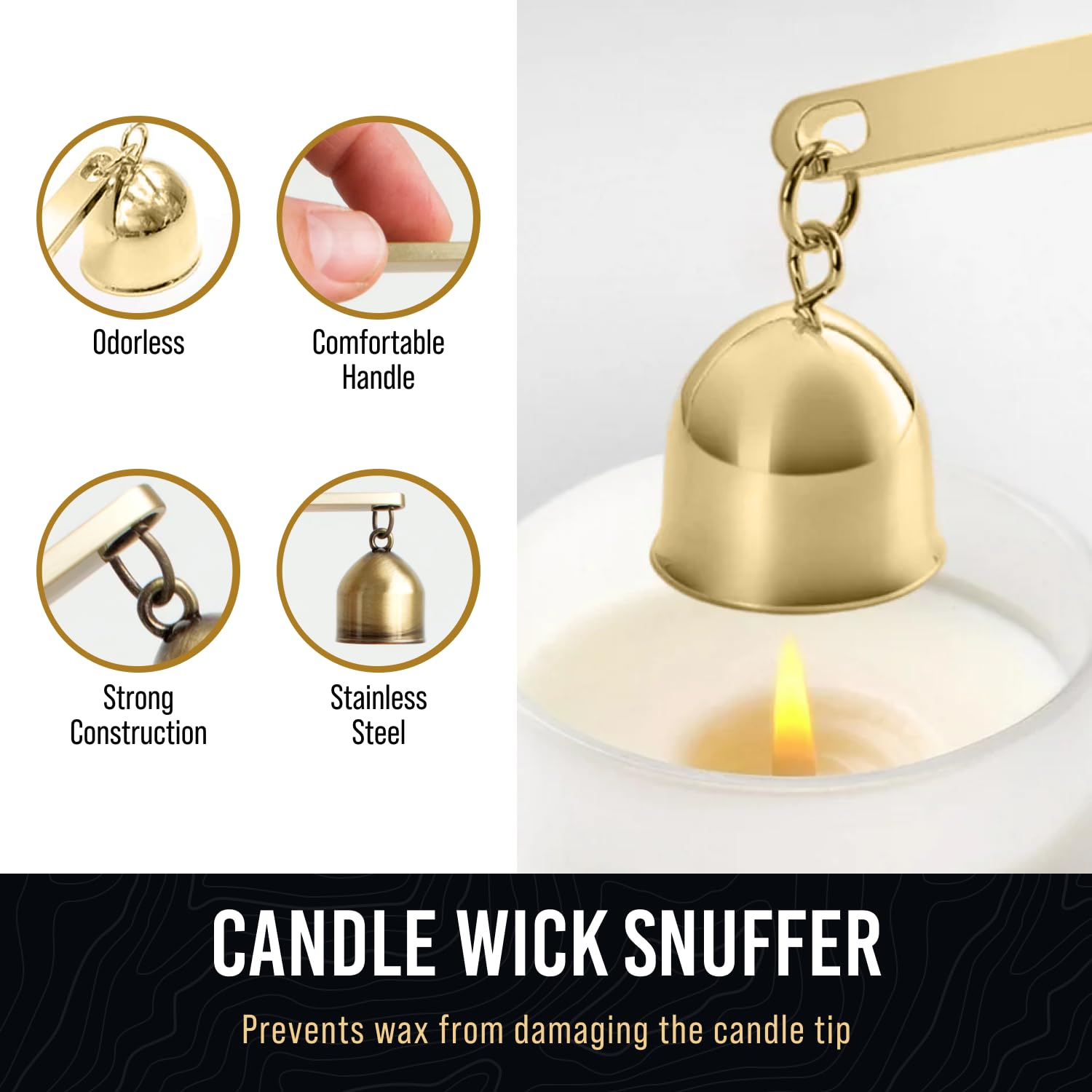 Elegant 3-in-1 Golden Candle Care Kit: Wick Trimmer, Snuffer, Dipper for Candle Enthusiasts
