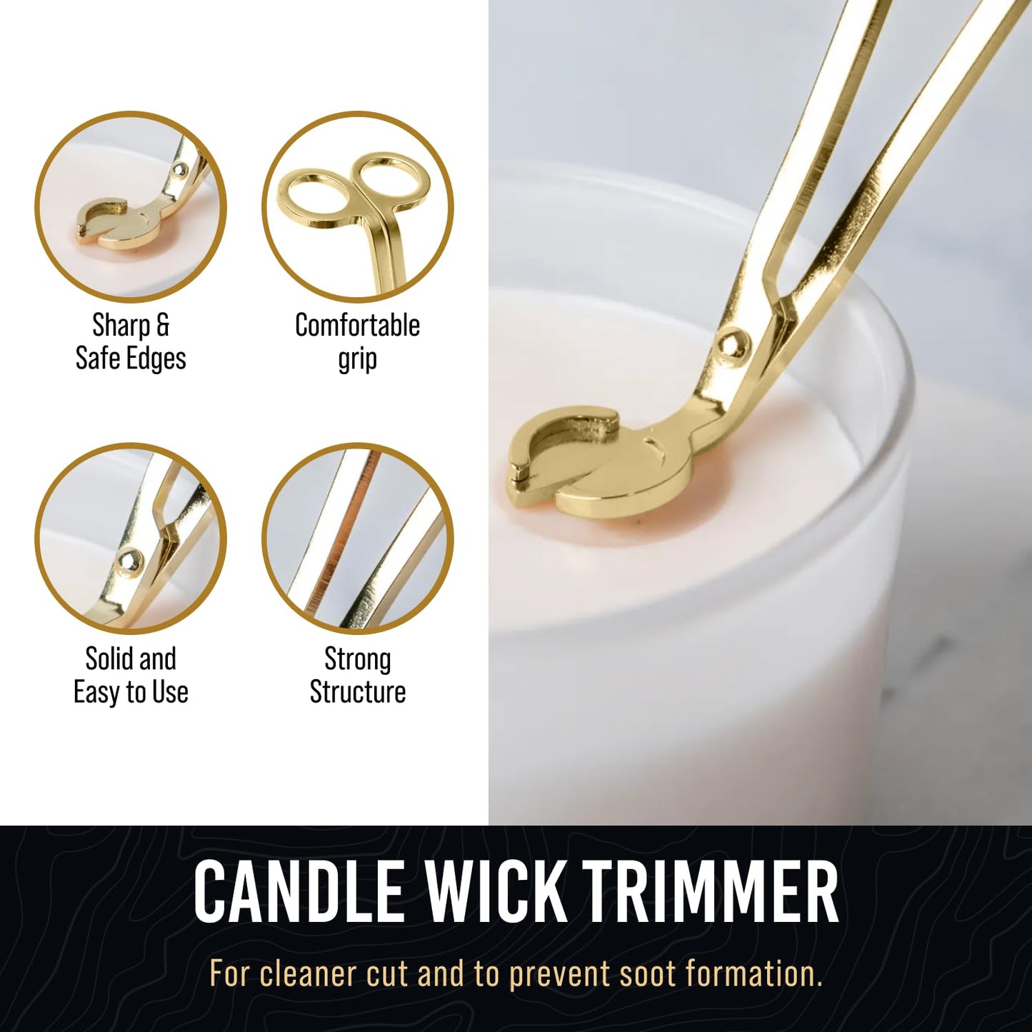 Elegant 3-in-1 Golden Candle Care Kit: Wick Trimmer, Snuffer, Dipper for Candle Enthusiasts