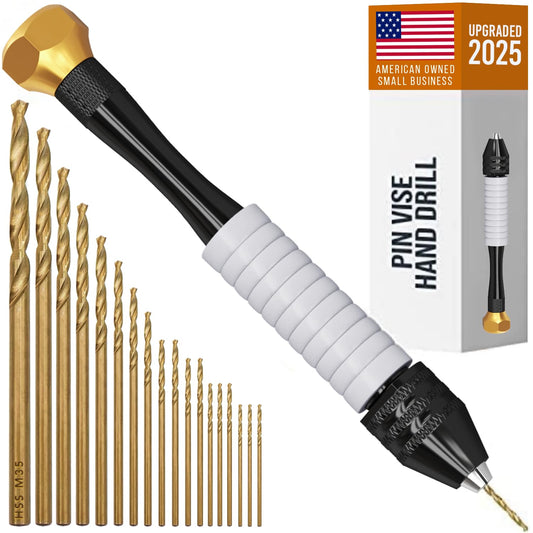 Pin Vise Hand Drill Manual - Jewelry w/Micro Drill Bits (0.8mm-2.5mm) - Rotary Craft Drill for Jewelry Making, Resin, Wood, Plastic, Miniature, Beads, Clay Etc