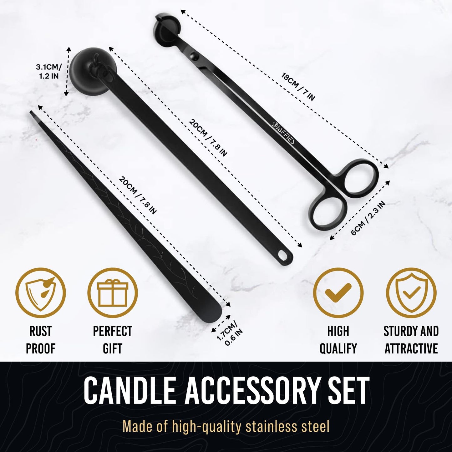 Elegant 3-in-1 Golden Candle Care Kit: Wick Trimmer, Snuffer, Dipper for Candle Enthusiasts