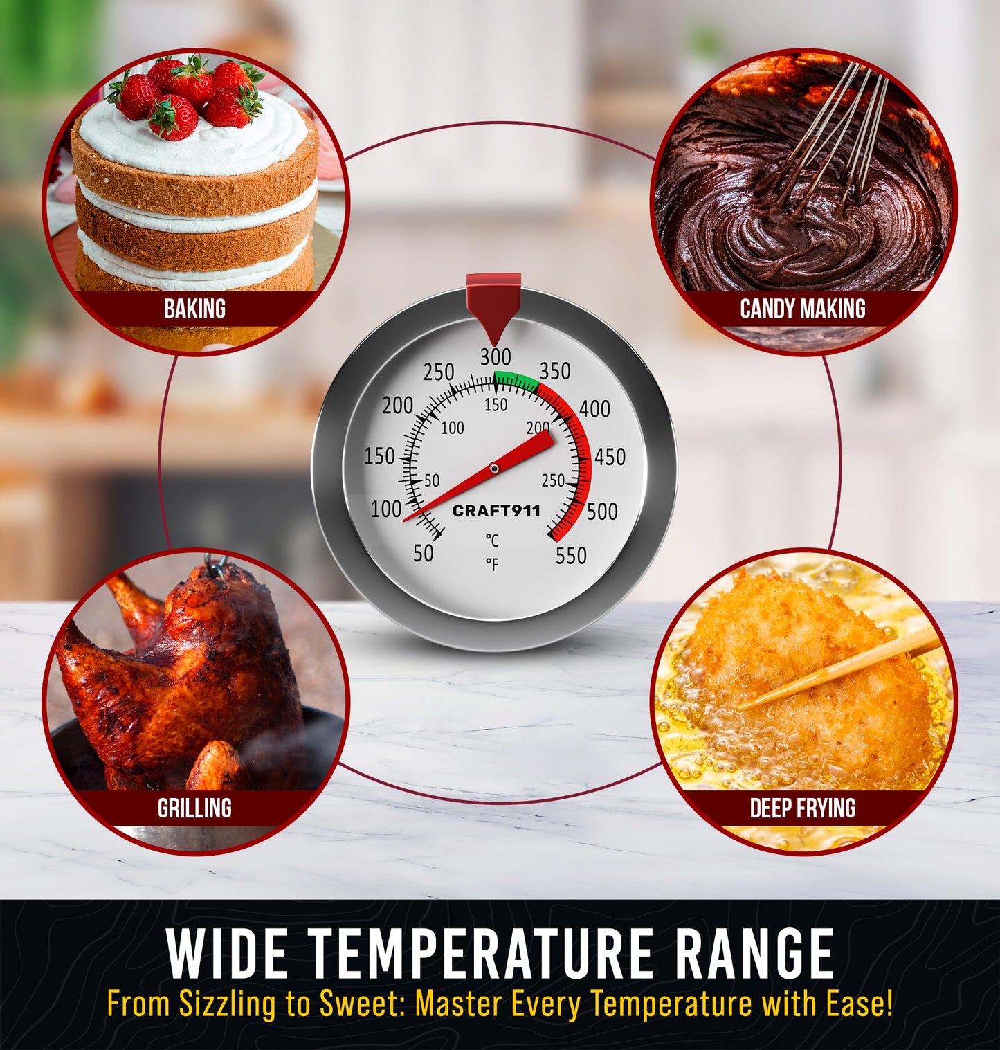 Candy Thermometer with Pot Clip - Deep Fry Oil Thermometer for Frying and Candle Making