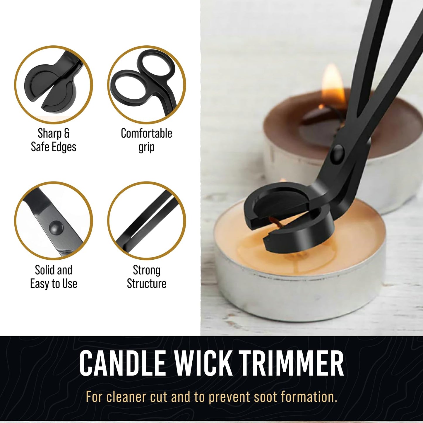 Elegant 3-in-1 Golden Candle Care Kit: Wick Trimmer, Snuffer, Dipper for Candle Enthusiasts