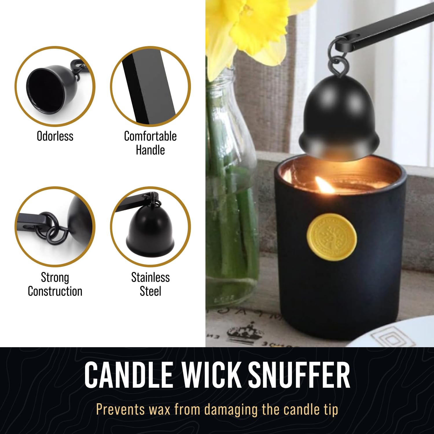 Elegant 3-in-1 Golden Candle Care Kit: Wick Trimmer, Snuffer, Dipper for Candle Enthusiasts