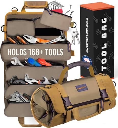 TOUGHEST Roll Up Tool Bag Organizer - 7 Pouches (3 Detachable) Compact Portable Tool Storage Box - 1680D Waterproof Small Tool Bag for Car - Gifts for Dad Mechanic Electrician