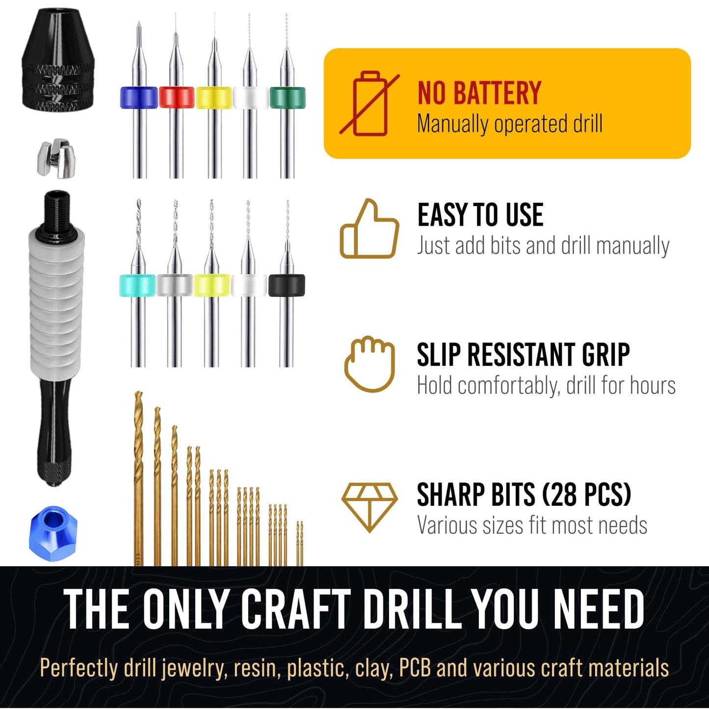 Manual Craft Drill Sharp HSS Micro Mini Twist Drill Bits Set, Pin Vise Hand Drill for Jewelry Making; Small Hand Drill for Resin, Rotary Tools for Wood, Jewelry, Plastic, Miniature - Blue