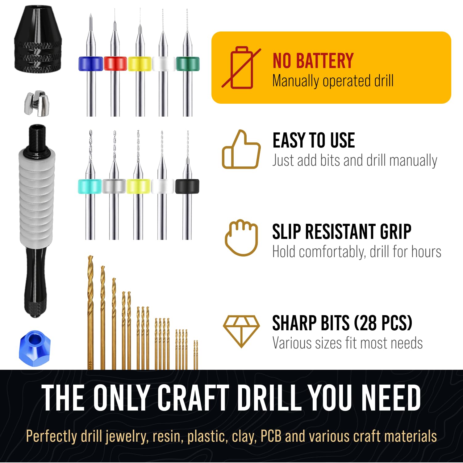 Manual Craft Drill Sharp HSS Micro Mini Twist Drill Bits Set, Pin Vise Hand Drill for Jewelry Making; Small Hand Drill for Resin, Rotary Tools for Wood, Jewelry, Plastic, Miniature - Blue