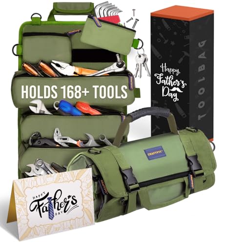 TOUGHEST Roll Up Tool Bag Organizer - 7 Pouches (3 Detachable) Compact Portable Tool Storage Box - 1680D Waterproof Small Tool Bag for Car - Gifts for Dad Mechanic Electrician