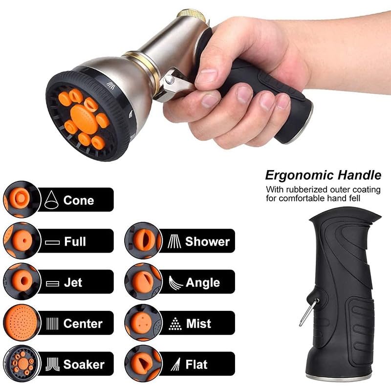 Garden Hose Nozzle – 8-Pattern Hose Sprayer with Thumb Control – Watering Tool for Garden, Car Wash, Lawn Care &amp; Pet Shower