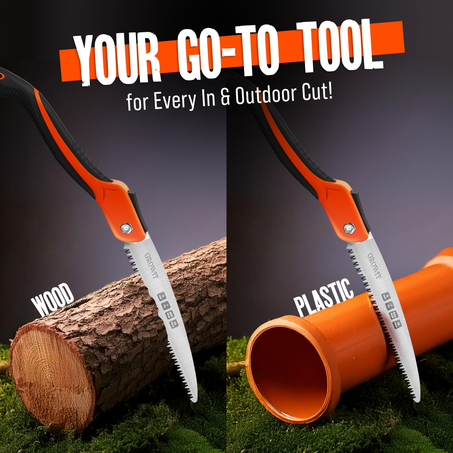 GROWIT Folding saw 11 Inch - Heavy Duty Pruning Saw with Triple-Cut SK5 Blade, 7 TPI Razor Teeth for Tree Trimming, Wood Cutting, Camping, Bushcraft, and Gardening