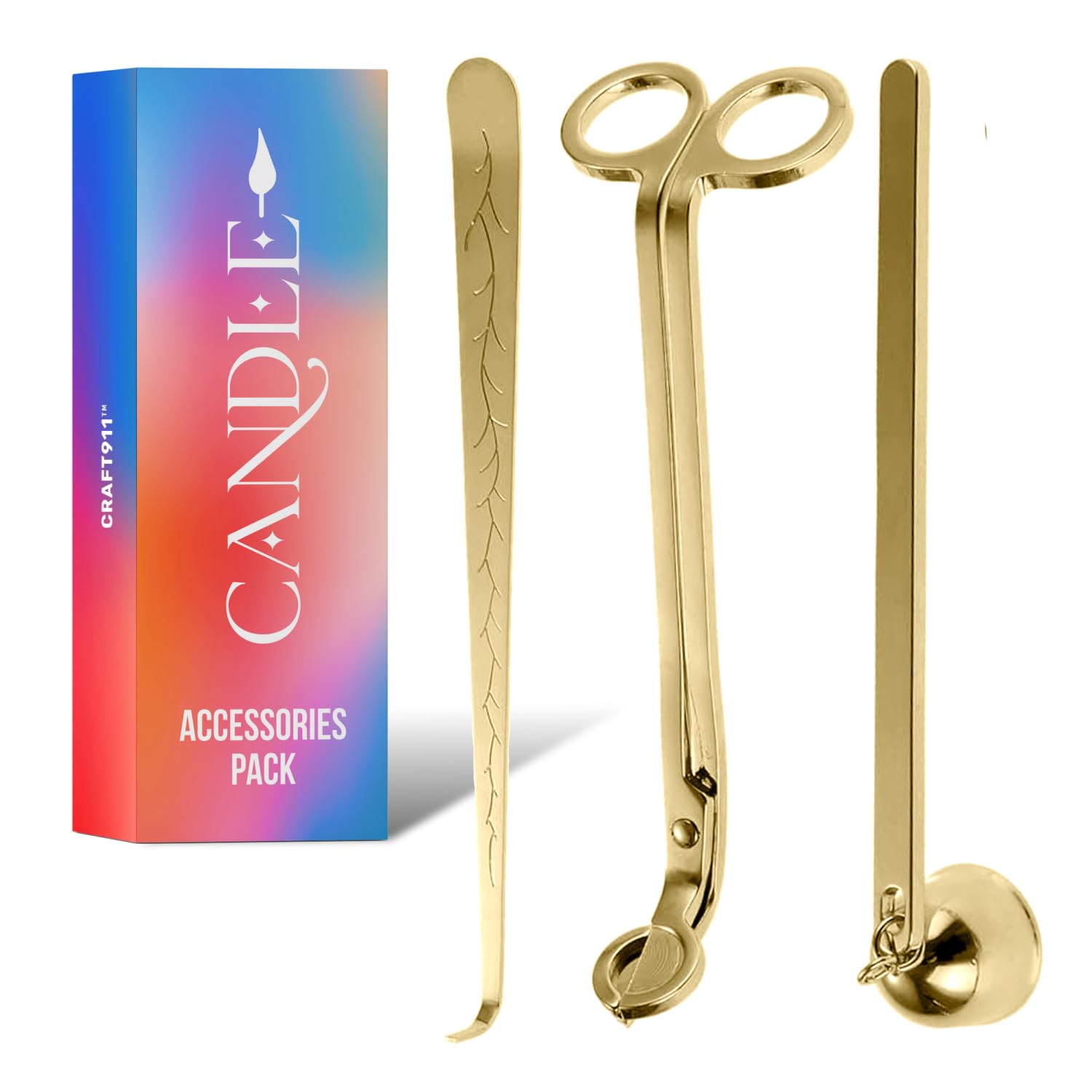 Elegant 3-in-1 Golden Candle Care Kit: Wick Trimmer, Snuffer, Dipper for Candle Enthusiasts